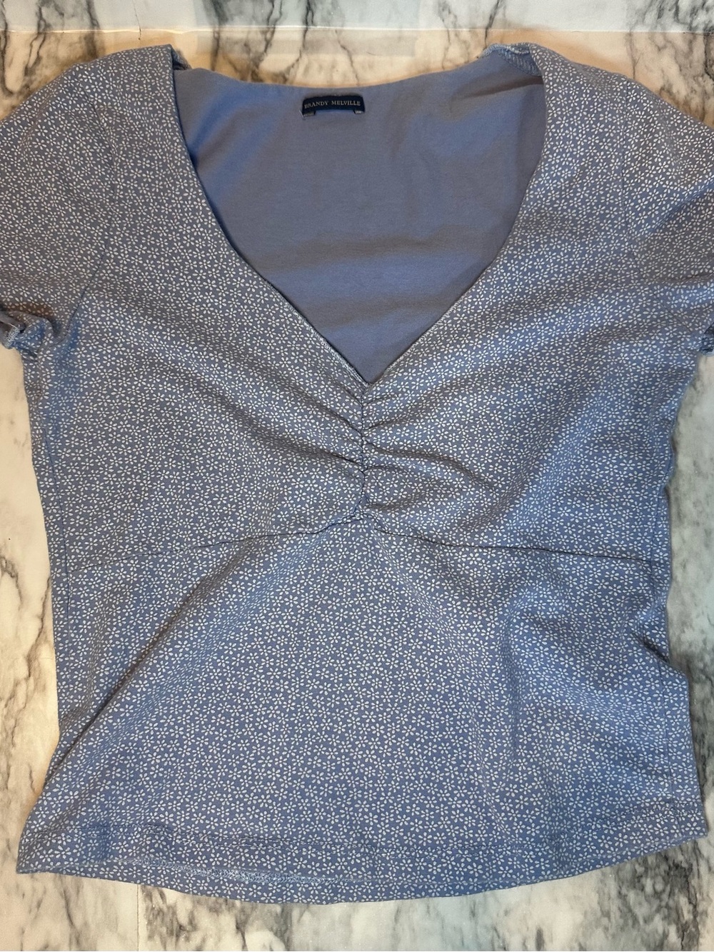 Brandy Melville Blue V-Neck Ruched Top - One Size